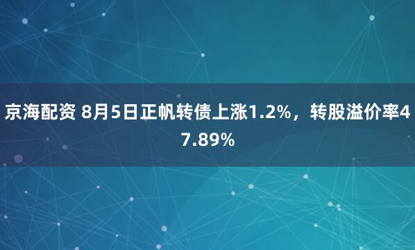 京海配资 8月5日正帆转债上涨1.2%，转股溢价率47.89%